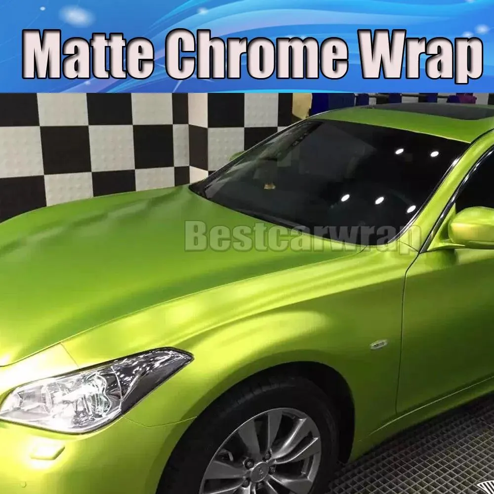 Stickers Lime Satijn Chroom Viny Voor Car Wrapping Met Air release Voor Auto styling Unieke Wrap Folie maat 1.52x20m/Roll 4.98x66ft