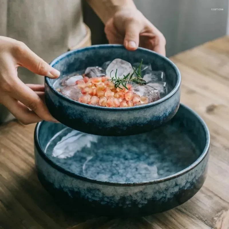 Bowls Round Japanese-style Ramen Bowl Ceramic Noodle Solid Color Large Soup Restaurant Household Retro Dinnerware