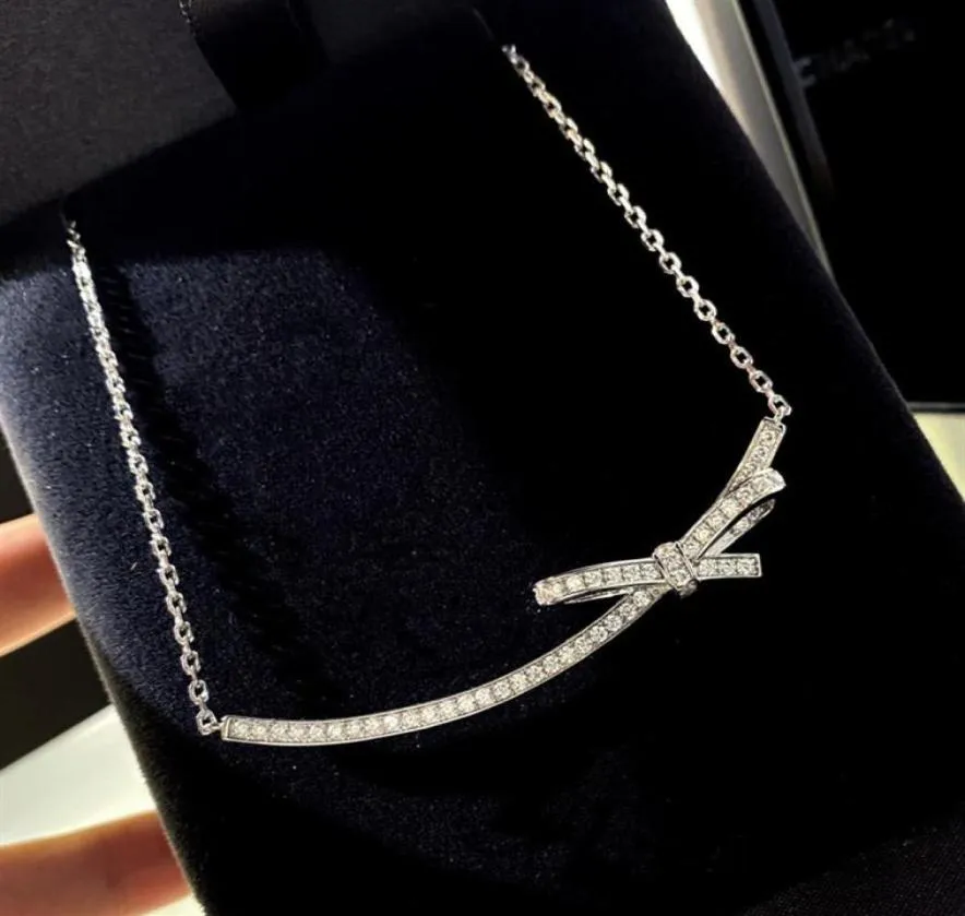women necklace S925 silver Bow Necklace with 18K Gold Plated collar bone chain34852252491