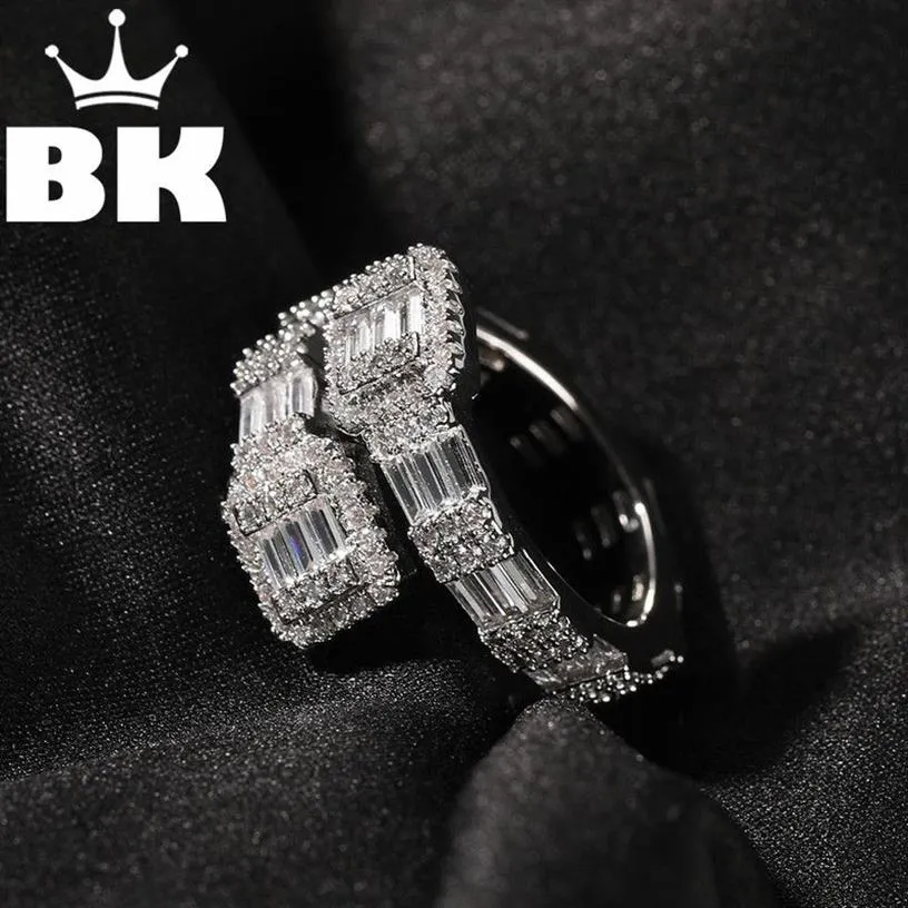 Hip Hop Men's Baguette Adjustable Custom Men Ring Famous Brand Iced Out Micro Pave Cz Punk Rap Jewelry Size 220217281z