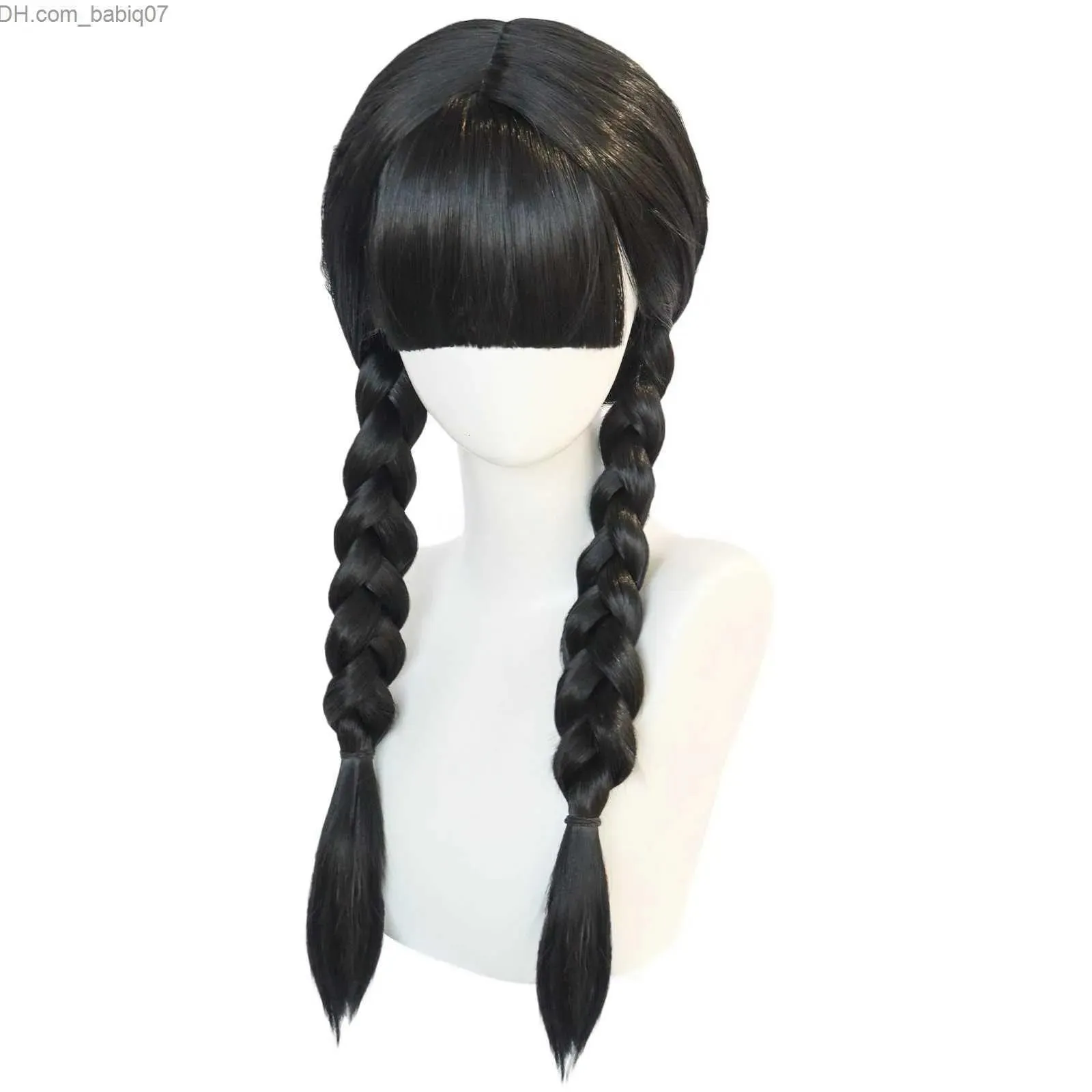 かつらの合成ウィッグ合成ウィッグアノゴール水曜日のアダムスコスプレウィッグ映画「ハロウィーンの前髪の長いブラックブレードの髪」