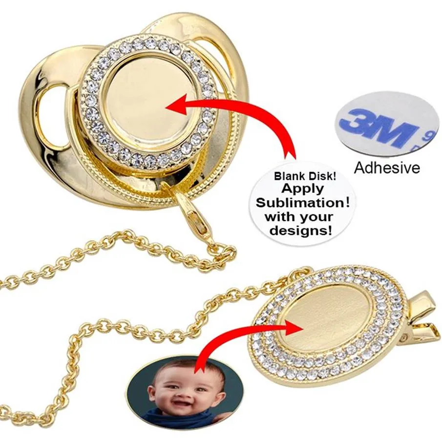 Sucette scintillante à Sublimation personnalisée, avec collier à Clip, cadeaux de fête en cristaux, souvenir pour bébé, cadeau d'anniversaire, 225k