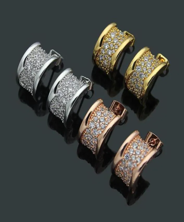 New Arrival Fashion Women Lady Titanium Steel Full Diamond Gear B Letter Engagement 18K Plated Gold Earrings 3 Color3768495