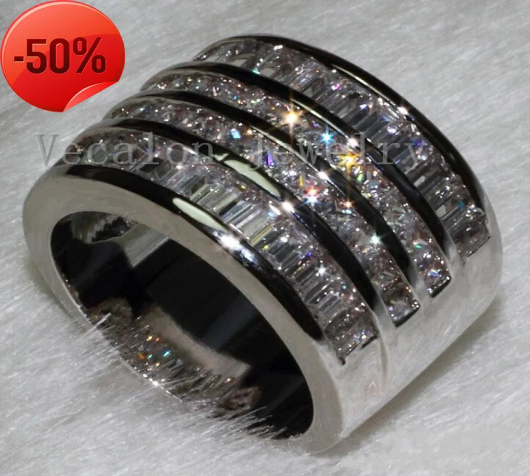 خاتم أزياء Vecalon الأميرة Cut Cz Diamond Engagement Band for Women 10kt White Gold Barty Party Finger9917255