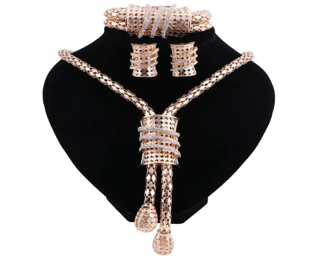 New Bridal Jewelry Set Goldcolor Crystal Necklace Earrings Bracelet For Indian Women039s Clothing Jewelry Sets Gift4322362