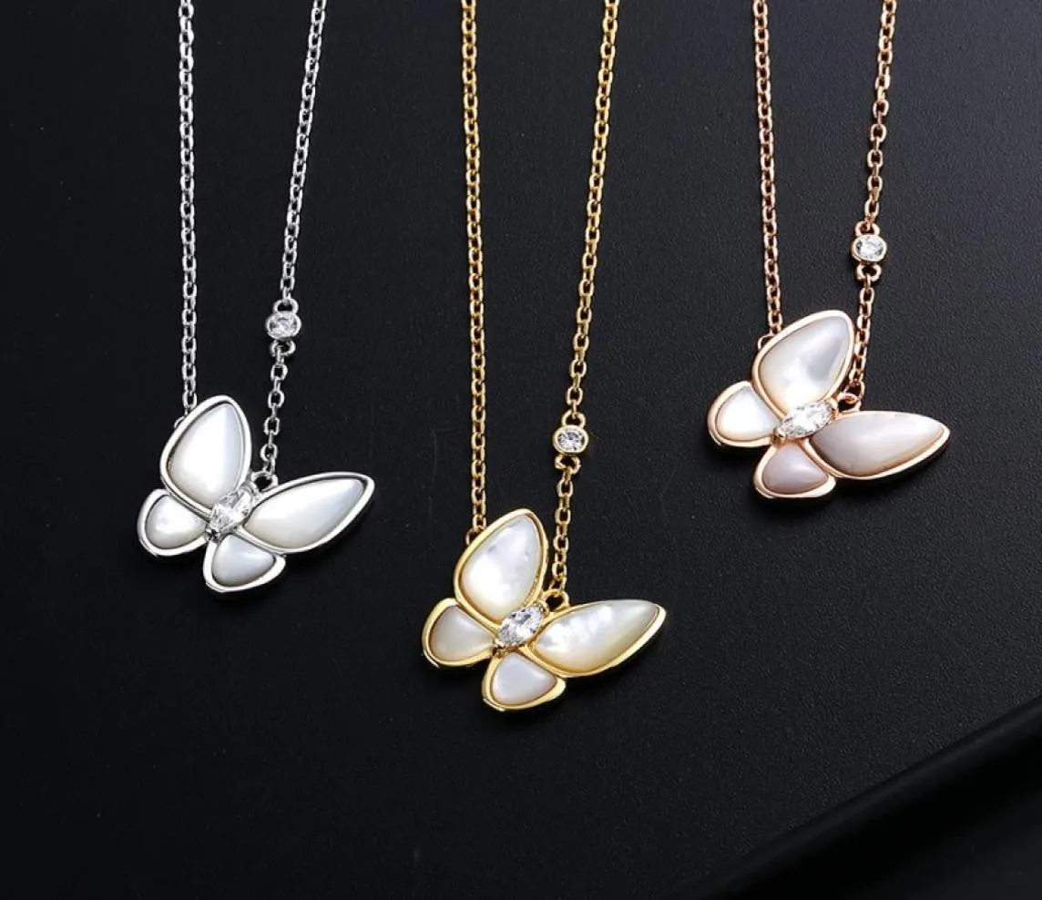 Butterfly white shell Pendant necklace female silver luxurious design 18K gold Plated simple temperament clavicle chain necklaces 2997721