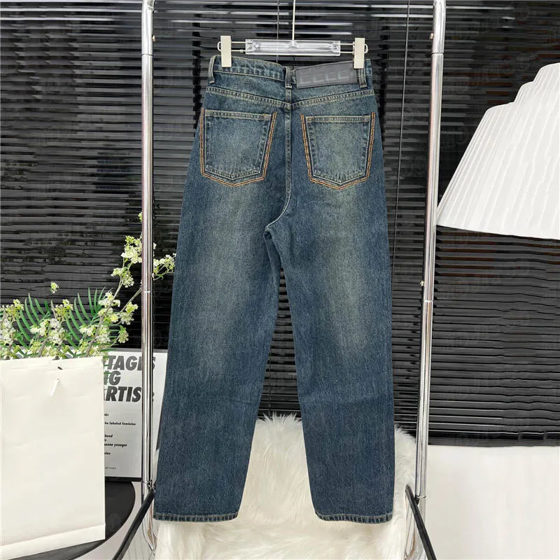 Pantalon classique en denim pour femmes, broderie au dos, jean de styliste, taille haute, pantalon Long pour dames