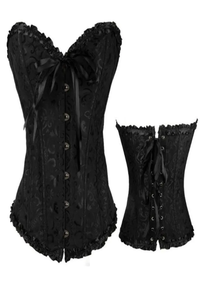 Gürtel Sexy Women039s Steampunk Floral Black Lace Up Trim Korsett Ohne Knochen Overbust Taille Cincher Bodyshaper Kleidung Gothic Plus Si9596381