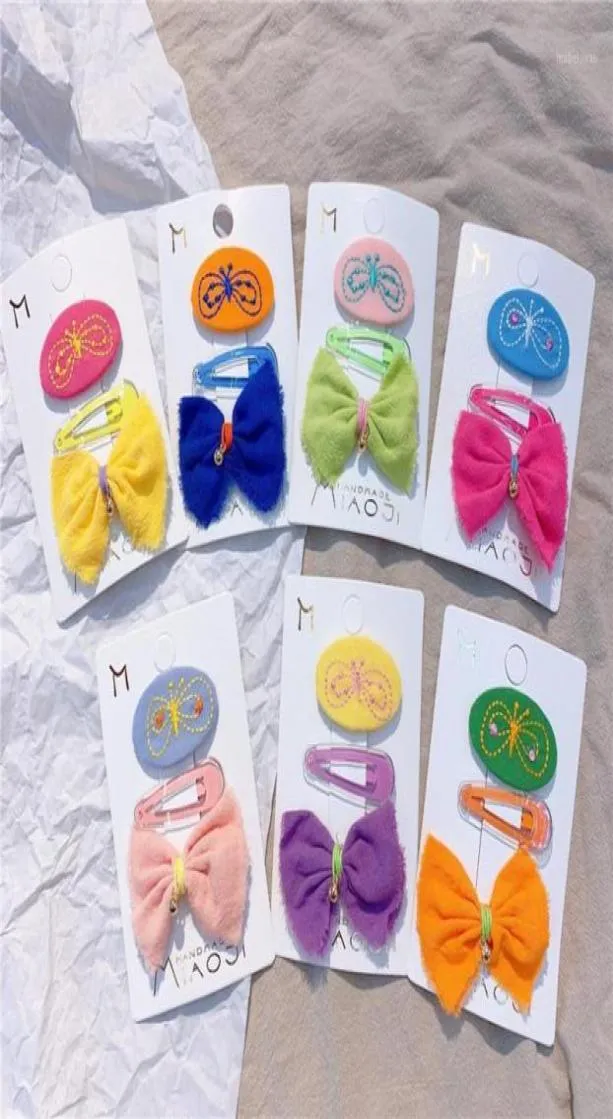 Hårtillbehör 2 PCS Children039s Simple Colorful Fabric Bow Hairpin Headdress Fashion Sweet Girl Embroidery Fjäril BB CLI2419463