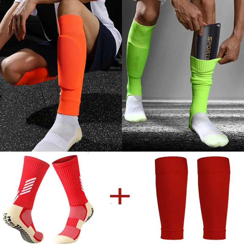 Um conjunto de alta elasticidade caneleiras de futebol adultos crianças esportes legging capa proteção ao ar livre engrenagem anti deslizamento meias de futebol 231226