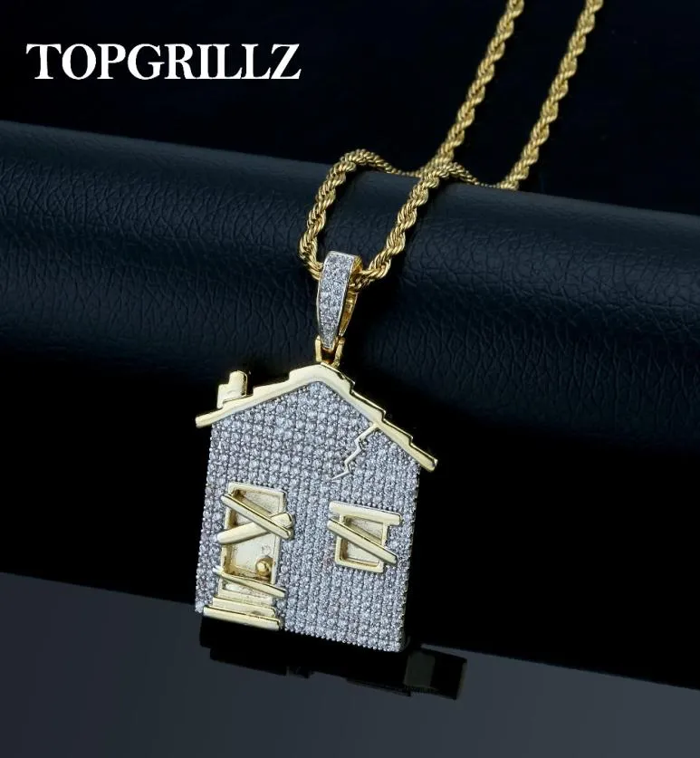 Armadilha casa pingente colar masculino gelado zircônia cúbica correntes material de cobre hip hoppunk ouro prata cor encantos jóias 6445483