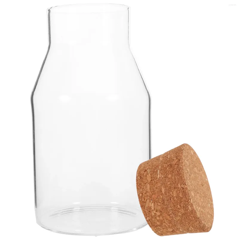 Förvaringsflaskor matbehållare transparent glas tätade burk hushållsflask bärbar korkpropp (600 ml) sockermjölkaka