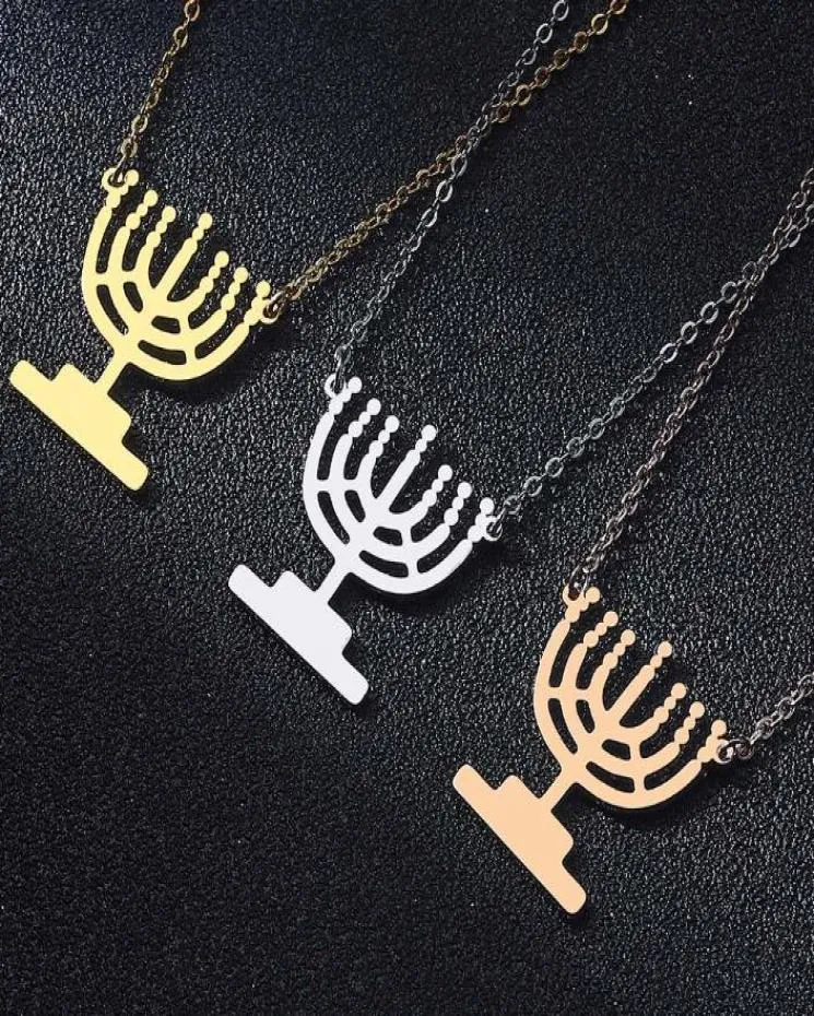 Hänge halsband judiska menorah tatuering amulet män kvinnor halsband tro shabbat rostfritt stål par gåva guld krage choker jud5832825