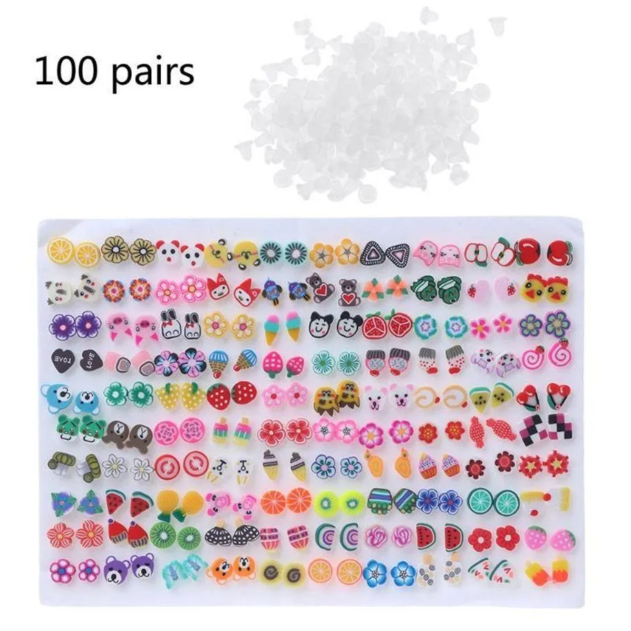 Orecchini a perno 100 paia di stili assortiti di orecchini ipoallergenici in argilla polimerica Lotto per bambini U2JF233V
