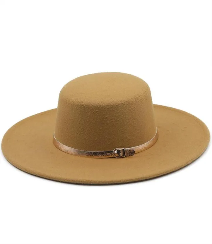 女性のための秋の冬の帽子10cm 10cmビッグブリムフラットトップフェドフェドラス魅力者ヴィンテージ教会ドレス帽子hat for women5752653