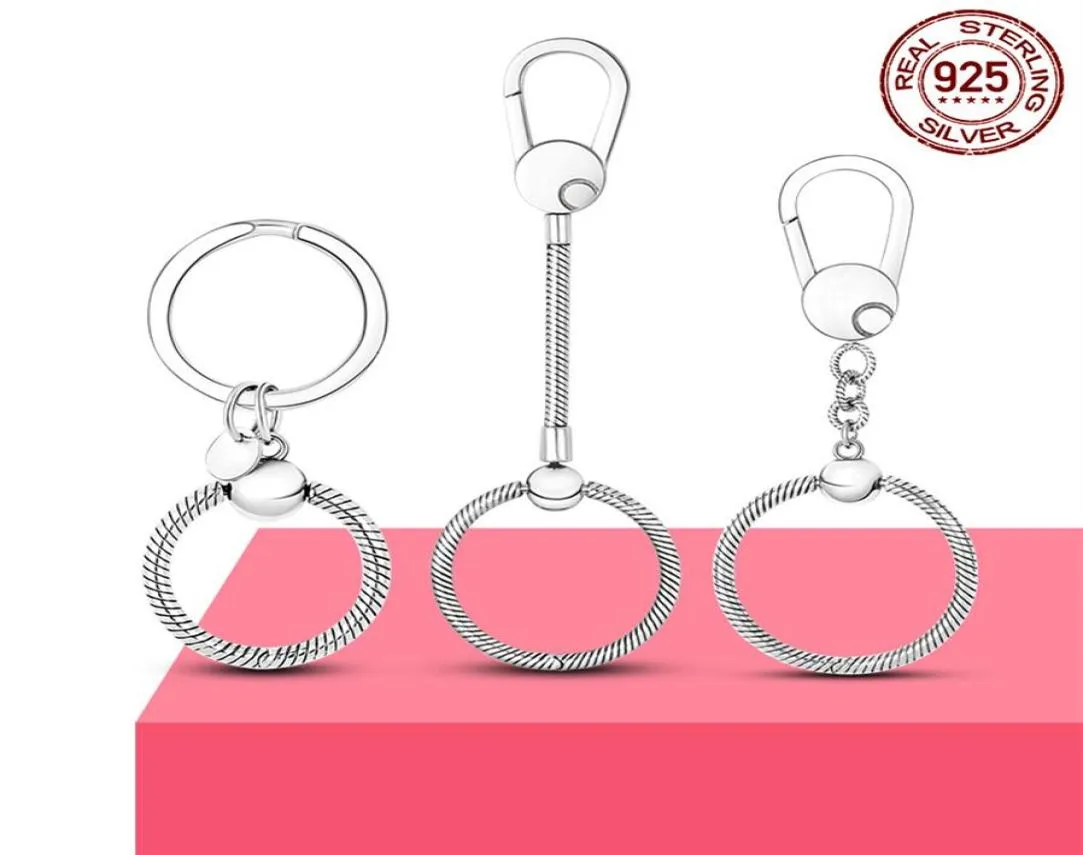 Simple 925 Sterling Silver Moment Key Ring Small Bag Charm Holder Fit Charm For Women Jewelry Making Gift248q9041704