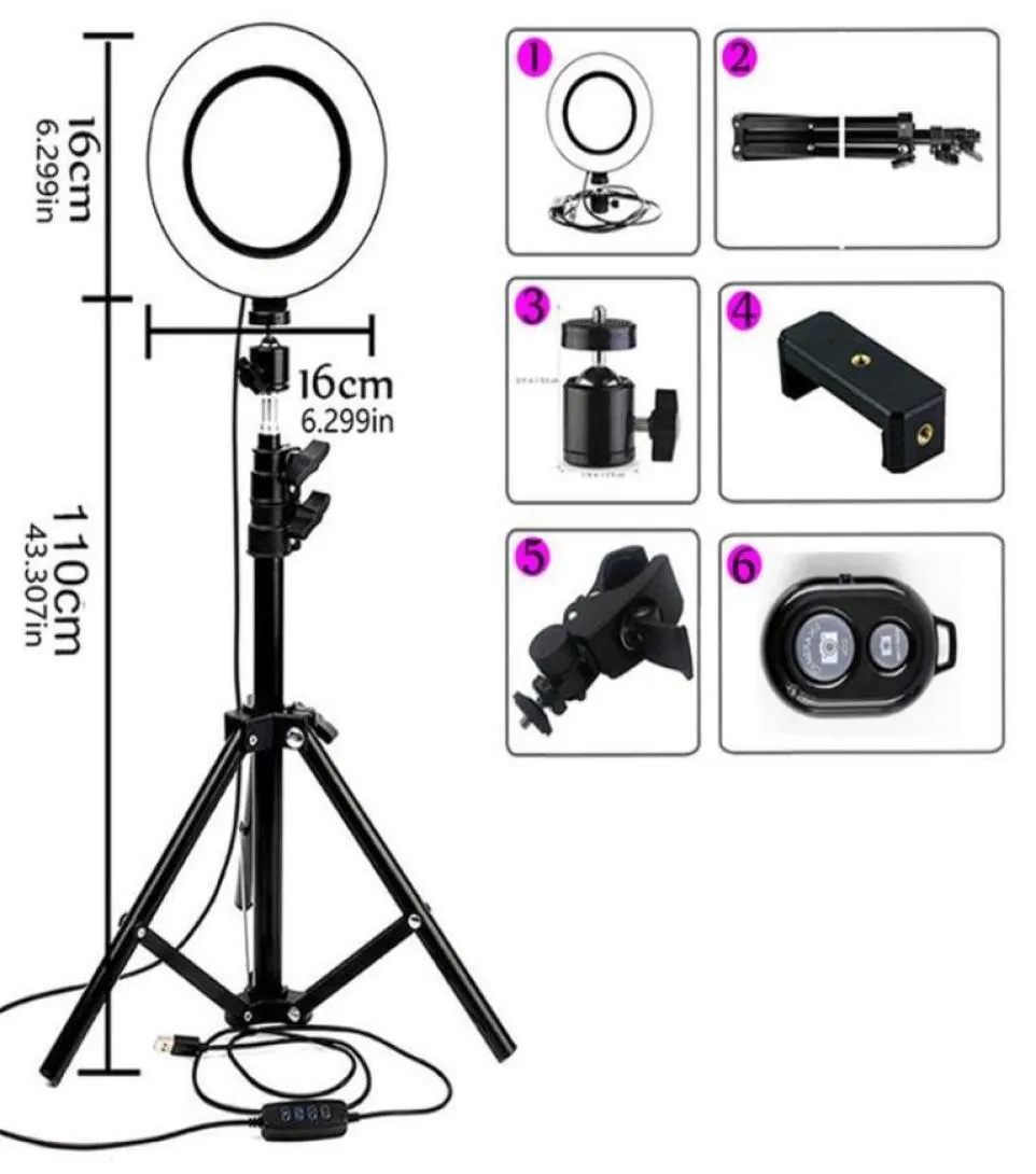 Dimmable LED Selfie Ring Light avec trépied USB Selfie Light Ring Lampe Big Pographie Ringlight avec support pour téléphone portable Studio5070868