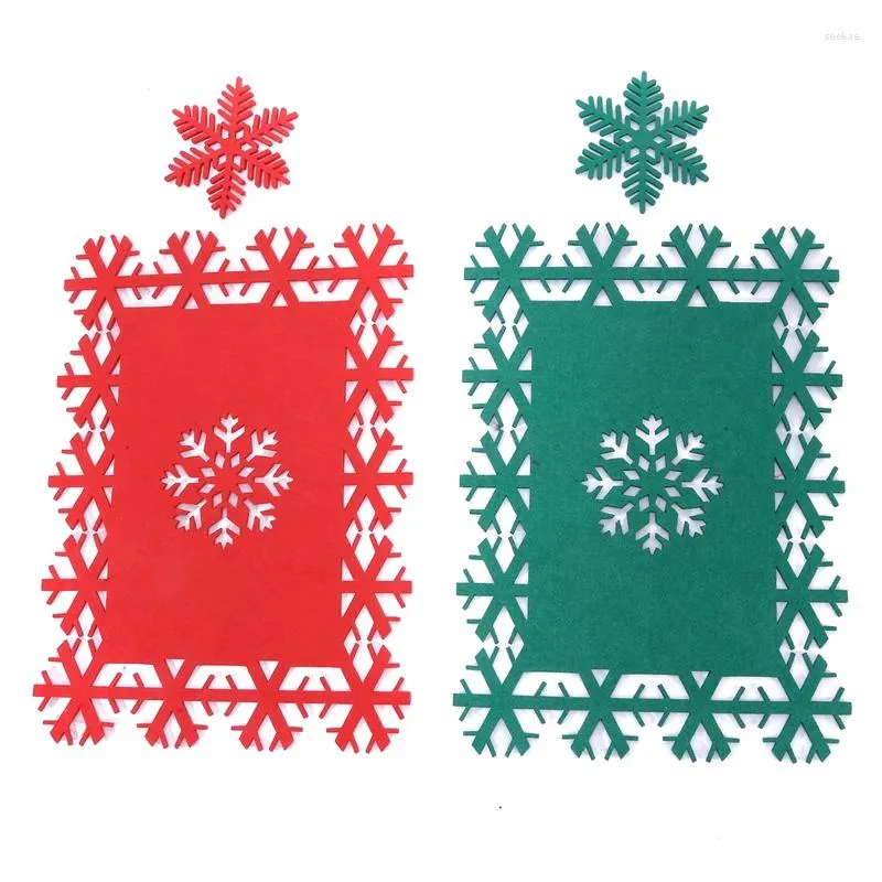 Table Mats 4PCS Christmas Placemats Snowflake Shaped Felt Cup Mat Anti-Skid Placemat Kitchen Food Bowl Cushion For Home