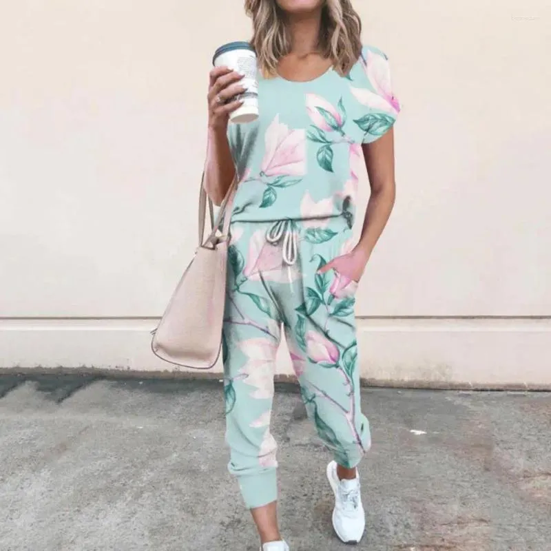 Women's Two Piece Pants 2 Pcs/Set Chic Women Blouse Trousers Set Soft T-shirt Rich Colors Pockets Lady Summer Suit Dress-up