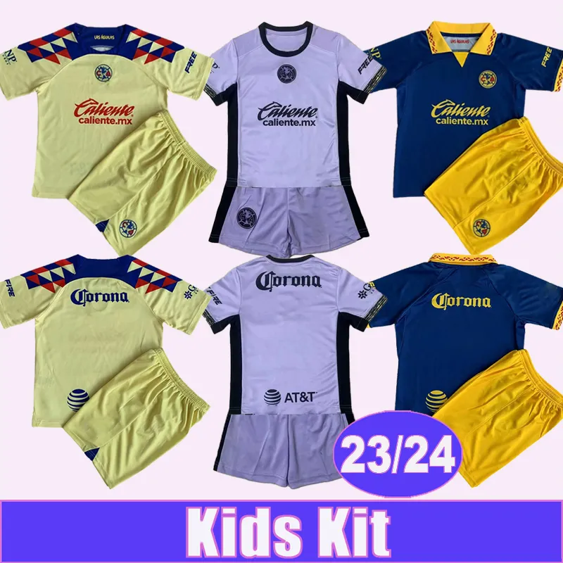 23 24 Club America Henry Kids Kit Soccer Jerseys J. Dos Santos Araujo L. Reyes Fidalgo A. Zendejas Long Sleeve Home Away 3rd Football Shirts