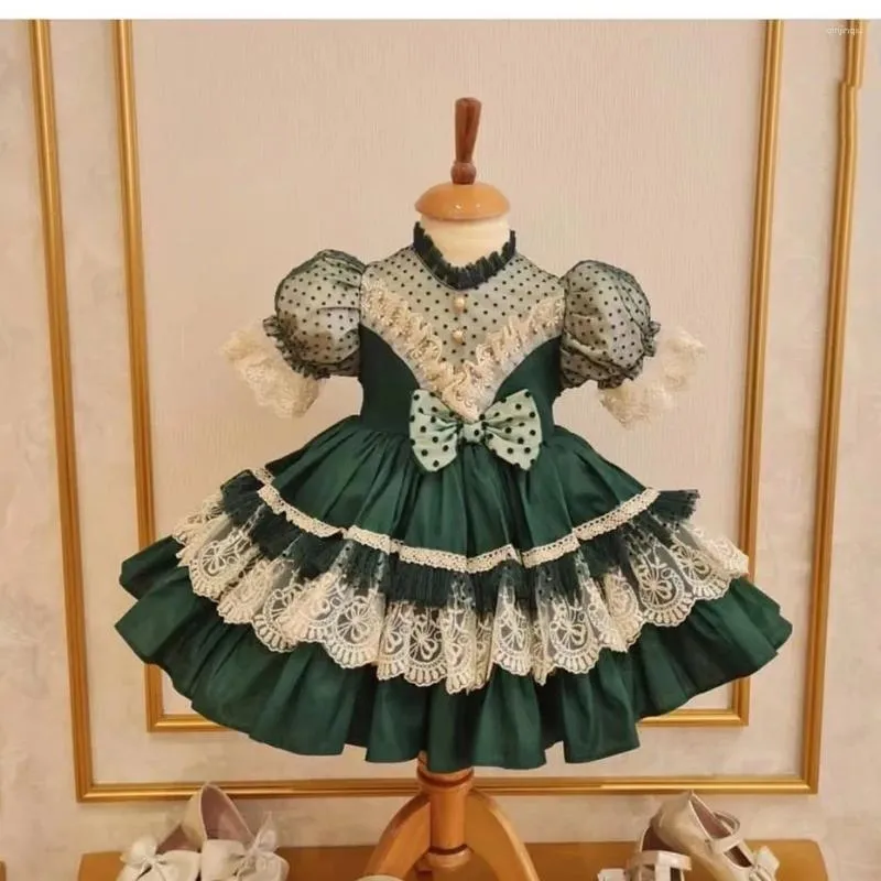 Robes d'été à pois verts pour filles, robe de princesse Lolita Vintage turque et espagnole pour anniversaire, vacances de l'aïd