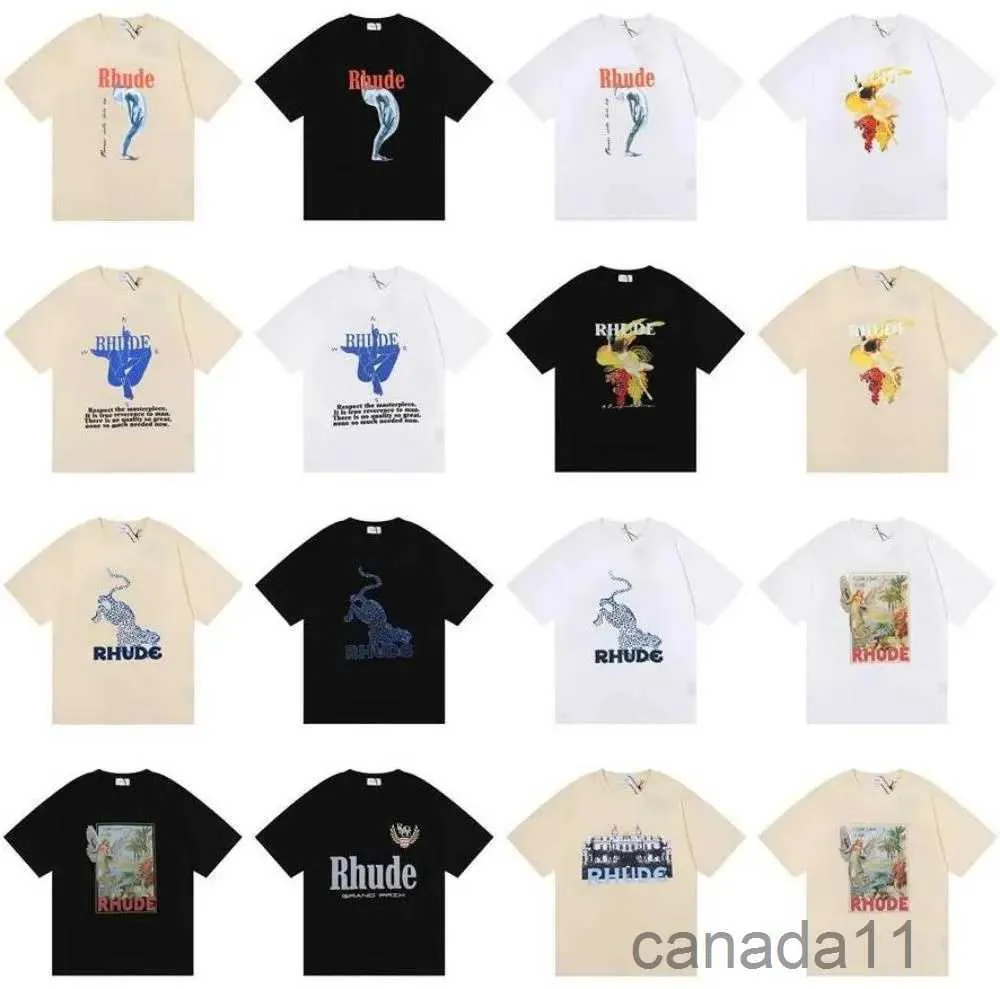 23SS Rhude T Shirt Tasarımcı Moda Giyim Tees Hip Hop Ayak Papama Uzun Kuyruklu Papağan Baskı Yüksek Sokak Günlük Çok Yönlü Kısa Kollu Tshirts Erkek Kadın Street Ijf5