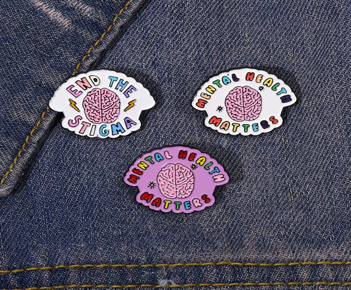 Mental Health Emalj Pins Custom Brain Brosches Lapel Badges Citat End Stigma Jewelry Gift for Kids Friends6263029