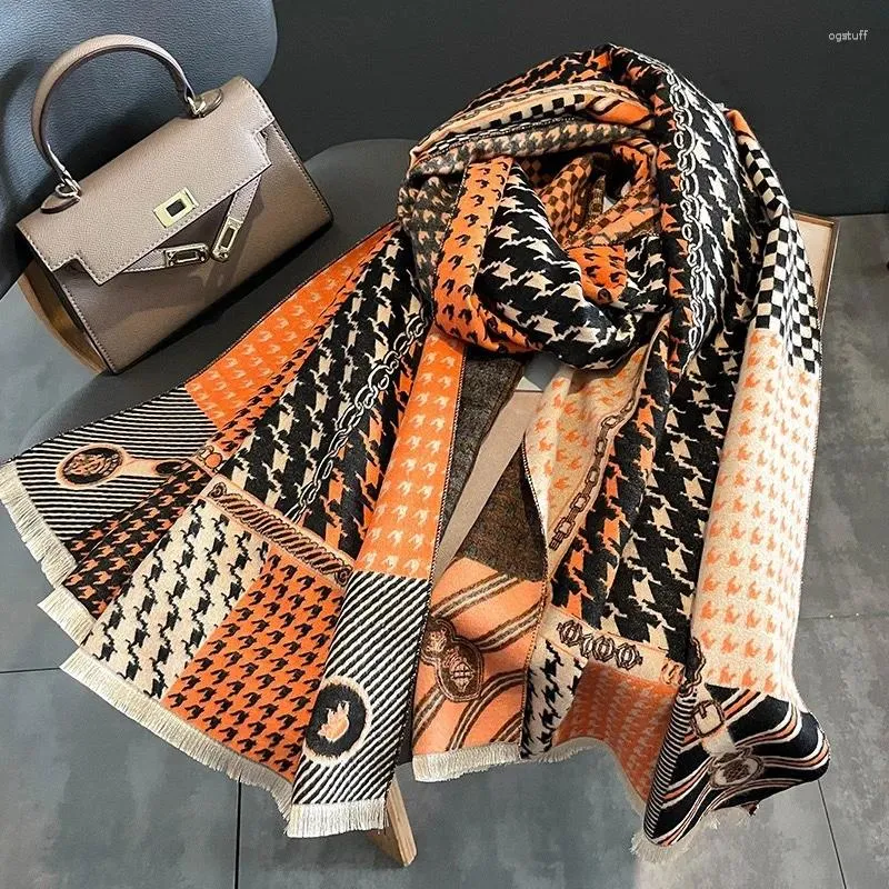 Bandanas Houndstooth Print Winter Cashmere Scarf Women Shawl Luxury Warm Thick Blanket Pashmina Neckchief Bufanda Design Echarpe Bandana