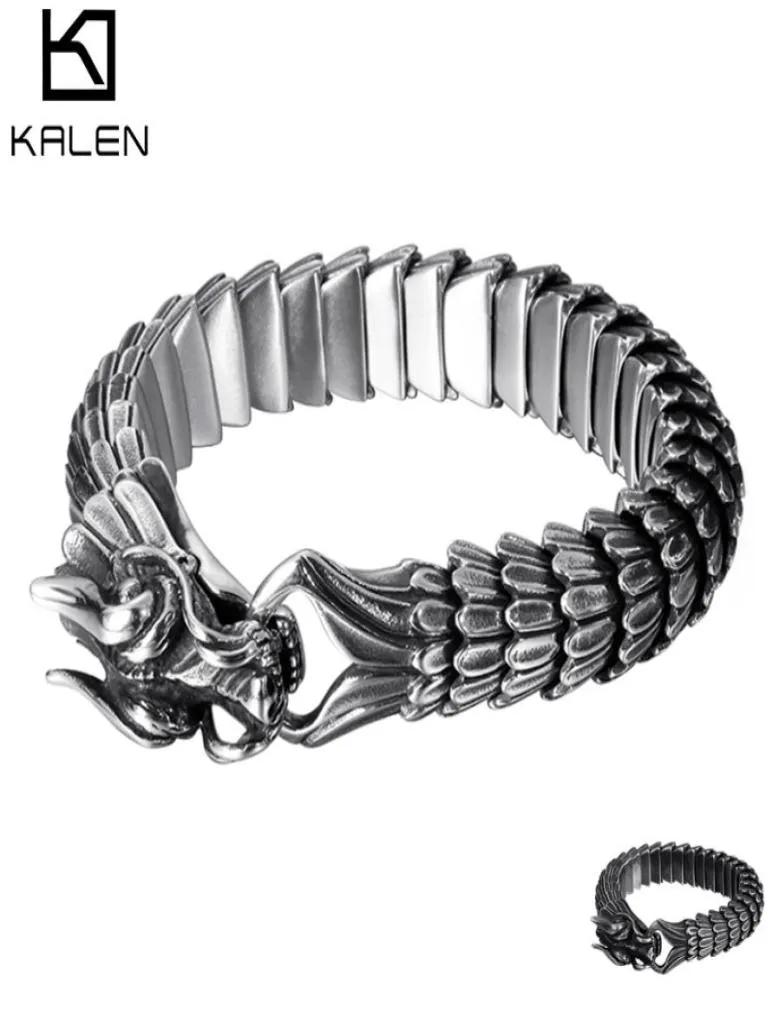 Bracciale con ciondolo testa di drago animale retrò da uomo in acciaio inossidabile nero opaco braccialetto con benedizione del drago cinese gioielli9641503