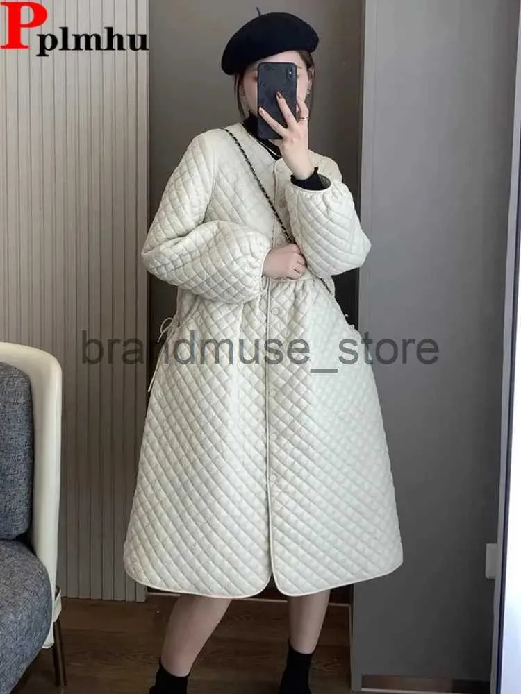 Women's Down Parkas Oversized Lightweight Long Down Dress Coat Korean Slim Down Jackets Argyle Plaid Casacos Para Baixo Warm White Jaqueta Puffer J231226