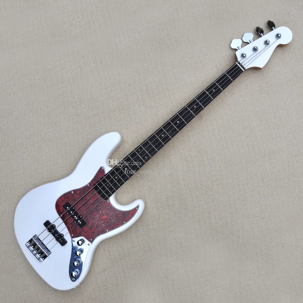 4 Strings CWhite Active Electric Bass Guitar met 20 frets Rosewood Freeboard Red Pearl Pickguard aanpasbaar