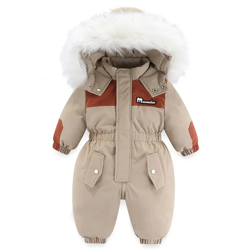 冬のベビー服の子供の厚い暖かいスノースーツガールロンパーズ男の子フリースジャンプスーツの子供服を着る雪を着るアウターウェアコート231226