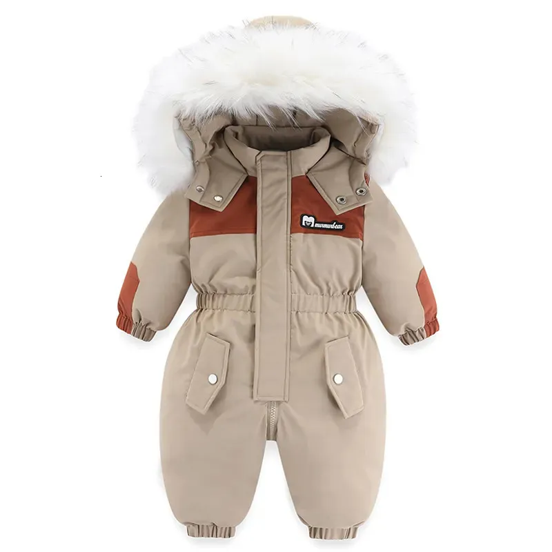 Winter Babykleertjes Kinderen Dikke Warme Snowsuit Meisje Rompertjes Jongens Fleece Jumpsuit Kinderkleding Sneeuw Slijtage Bovenkleding Jassen 231226