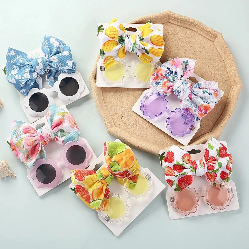 Lunettes de soleil 6 ensembles/lot de lunettes de soleil à fleurs, imprimé de fruits, bandeau en Nylon pour bébé garçon et fille, lunettes mentales de bord de mer, accessoires pour enfants