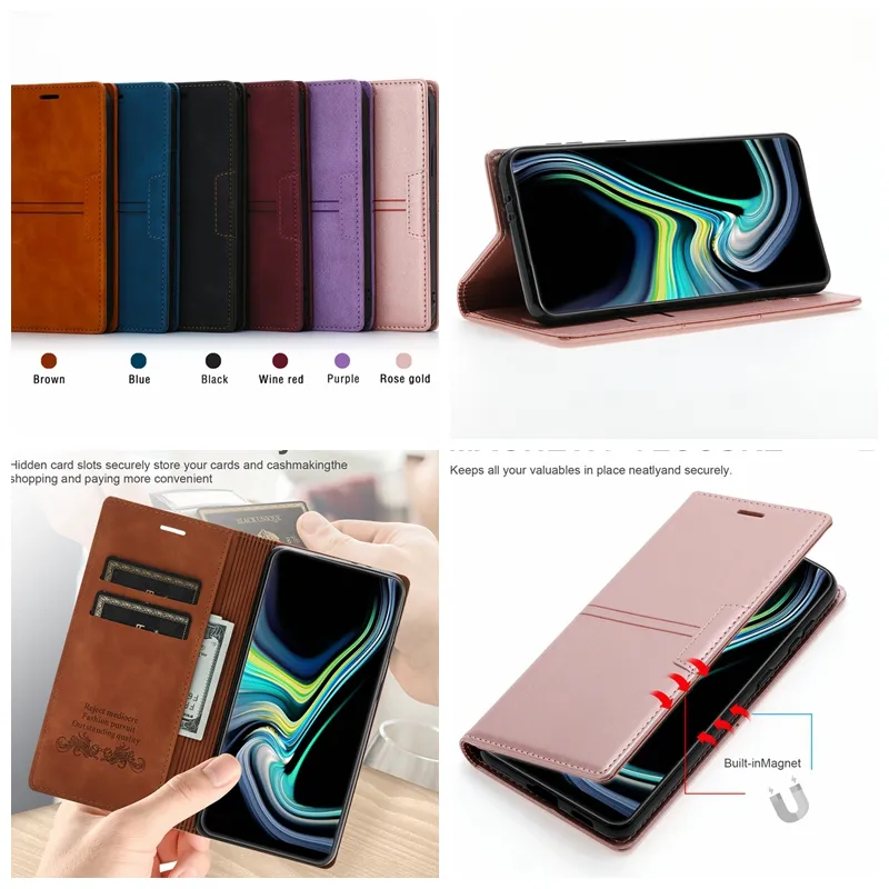 Suck Leather Wallet Cases For Samsung S24 Ultra Plus A15 A05 A05S A24 A25 A55 ID Card Slot Flip Cover Magnetic Closure Magnet Kickstand Holder PU Phone Book Pouch