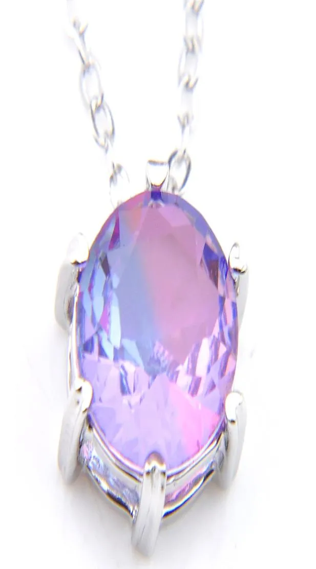 Luckyshine 10 pièces mode élégant violet Tourmaline pierre précieuse ronde chaîne en argent pendentifs colliers pour fête de mariage de vacances New3102953