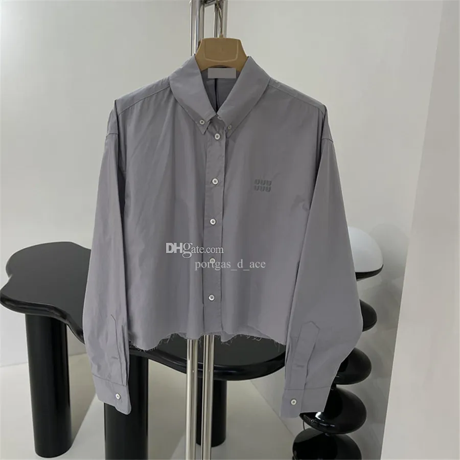 Elegant Women T Shirt Tops Cropped Satin Long Sleeve Blouse Casual Daily Designer Luxury Gray White Lapel Shirts