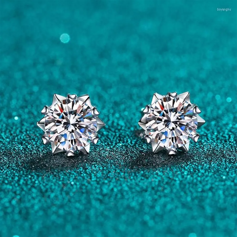 Stud Earrings Silver Total 2 Carat Excellent Cut Diamond Test Pass D Color High Clarity Moissnaite Snowflake 925 Jewelry263z