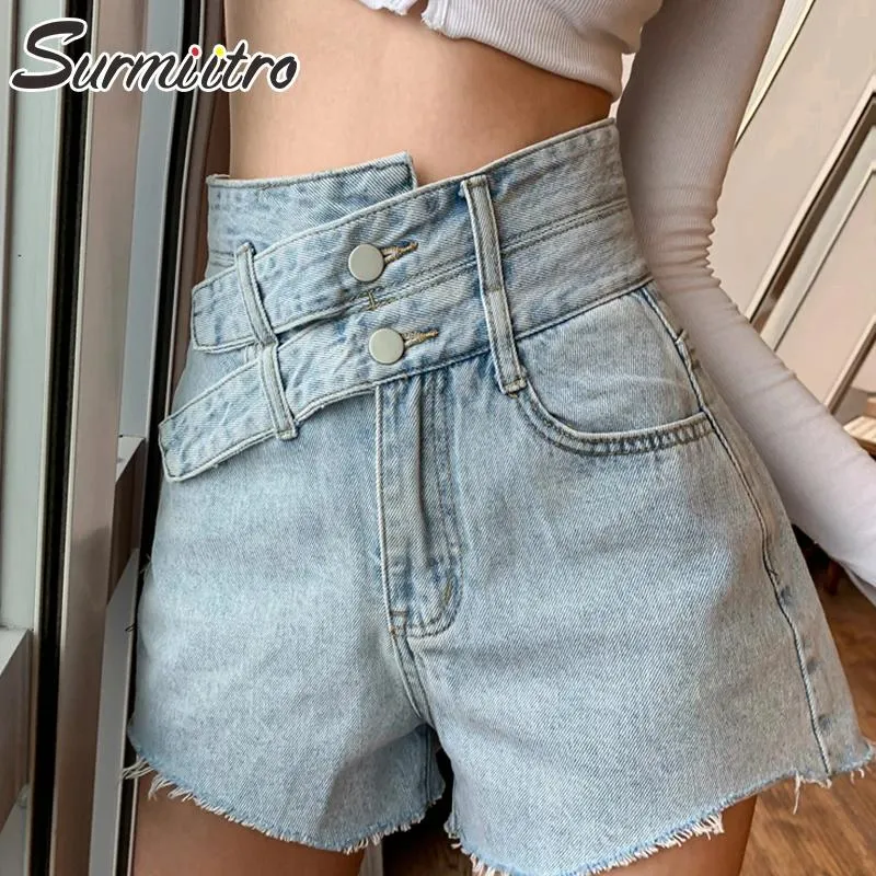 Spódnice Surmiitro Denim Shorts Women 2022 Najnowszy letni styl Korean Style czarny niebieski mody High talia Kobiece krótkie spodnie dżinsy