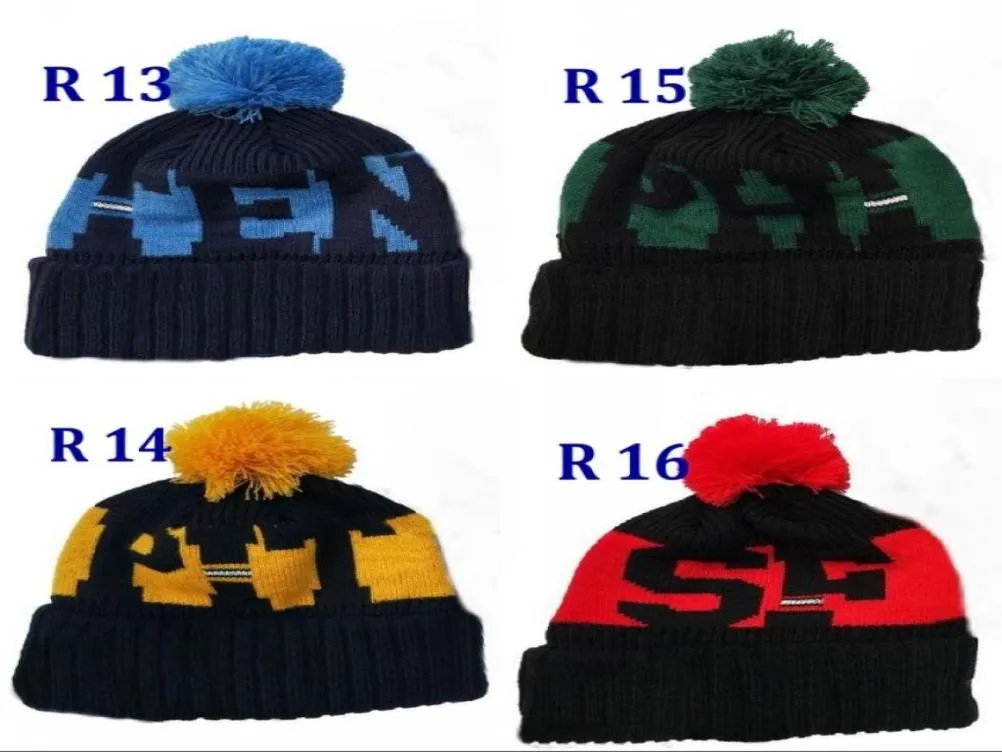 Football Sideline On Field Pom Beanies Round Patch Premium Embroidered Winter Soft Thick Beanie Teams Cuffed Hat Winter Knit Caps5570877