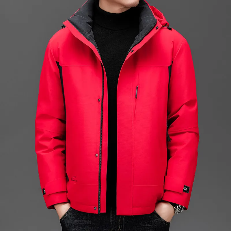 Nueva chaqueta de plumas de ganso para hombres jóvenes, chaqueta con capucha de alta gama, chaqueta cálida gruesa informal