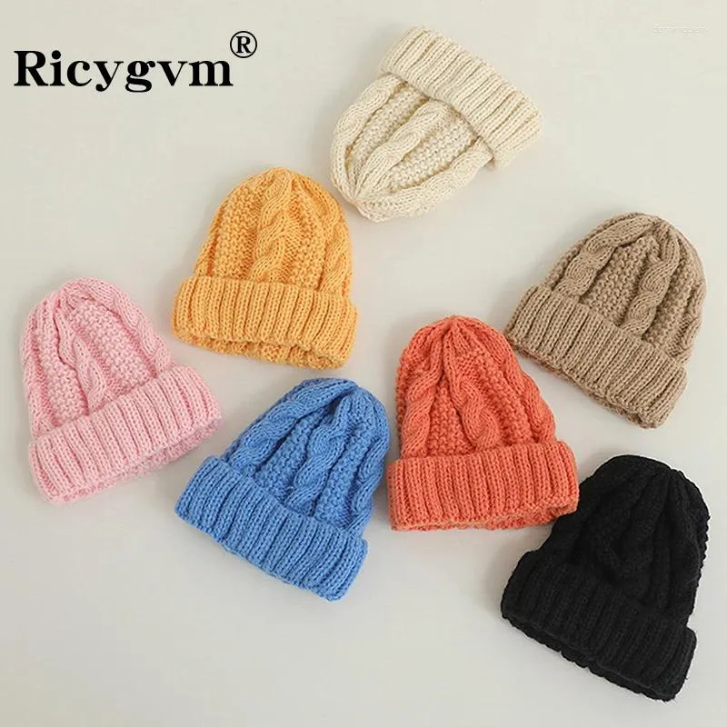 Berretti RICYGVM Inverno Caldo Bambini Cappello lavorato a maglia Ragazzo Ragazza Tinta unita Cofano all'uncinetto Bambino Skullies Berretto Coreano Lana grezza Bambini Berretti