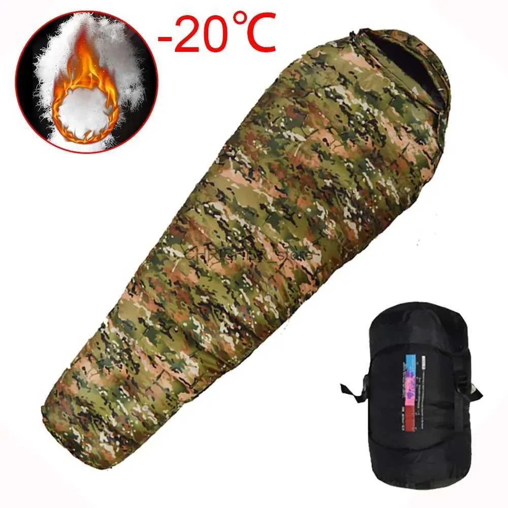 Sacos de dormir ao ar livre Espessura para baixo Saco de dormir macio Pato branco quente para baixo Tenda à prova de frio Estilo múmia Saco de dormir para viagens de inverno CampingL231226