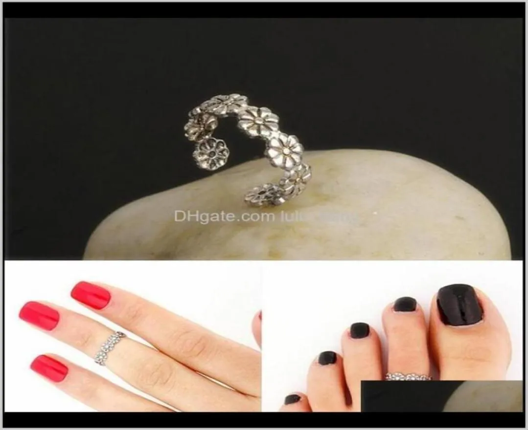 Rings Vintage Small Daisy Flower Joints Beach Retro Carved Adjustable Toe Ring Foot Women Jewelry Krk2X Ce6Mw67417498446018