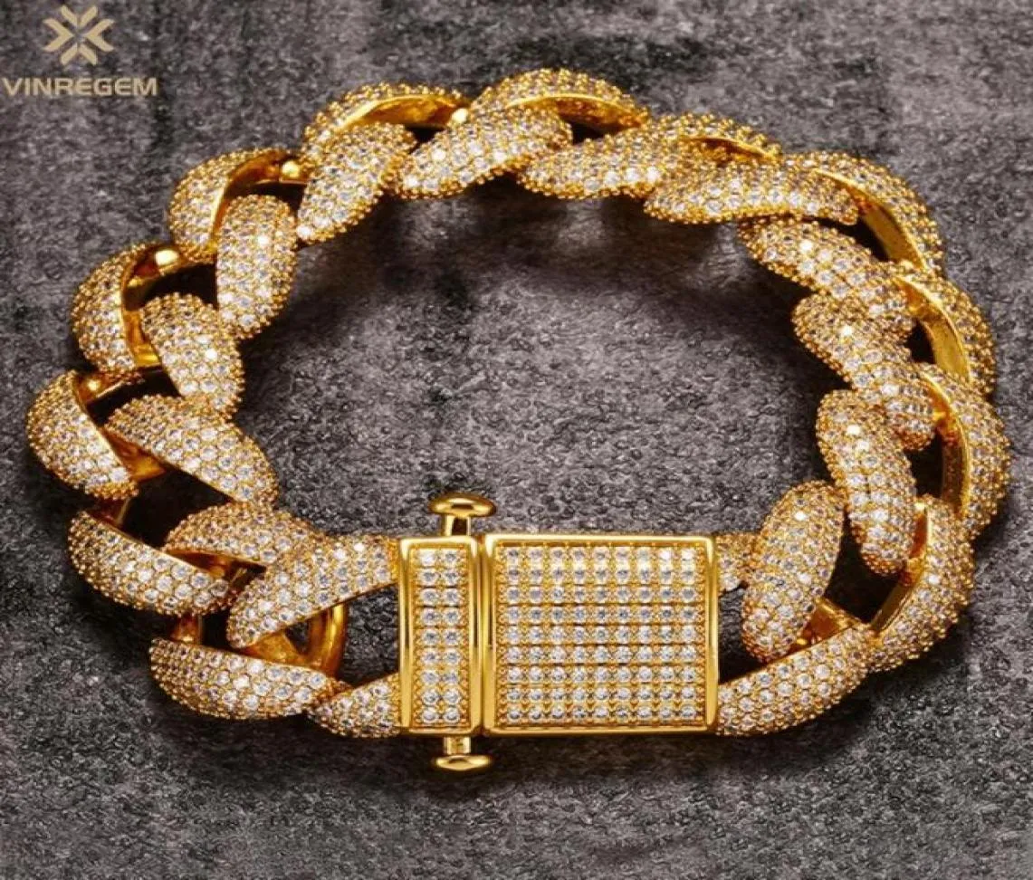 Chaînes Vinregem Hip Hop Rock 925 argent Sterling luxe 18MM créé Moissanite pierre précieuse Miami Cuba chaîne Bracelets bijoux fins G9374056