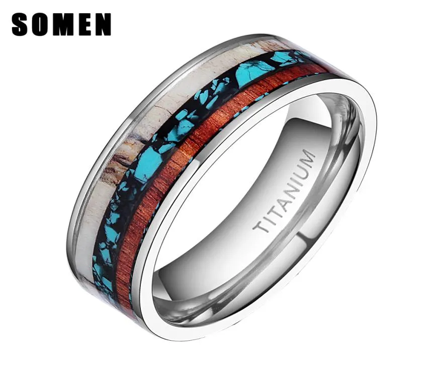 8mm Vintage Wood Antlers Inlay Titanium Ring Engagement Rings For Women Men Wedding Band Fashion Love Ring Jewelry anillos mujer3876563