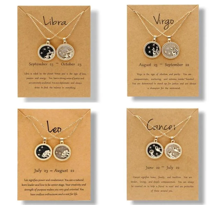 Pendentif Colliers 12 Constellation Collier pour Femmes Hommes Star Zodiac Signe Lion Balance Bélier Carte de Souhait Mode Couple Bijoux Cadeau 4283466