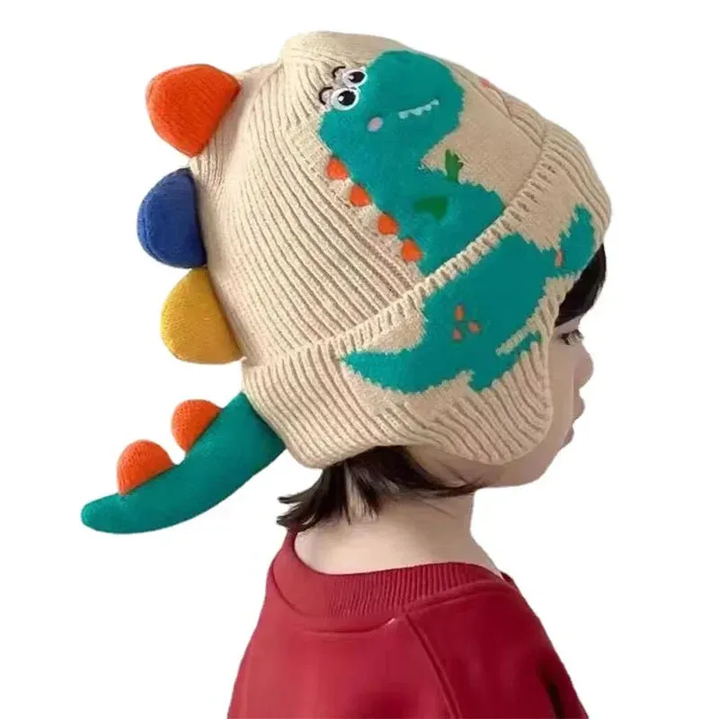 Cartoon Dinosaur Baby Boy Cappello invernale caldo lavorato a maglia Berretto per bambini Copricapo per bambini Copricapo per orecchie 2 6Y 231225