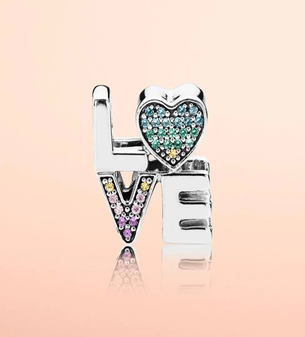 Authentic 925 Sterling Silver Color Crystal Love Letters Charms Original Box For Beads Charms Armband Smycken Making5358551