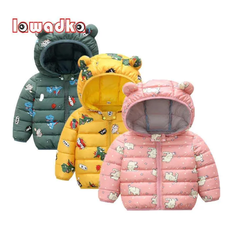 Casaco bebê menina roupas de inverno casaco de algodão desenhos animados com capuz zíper bebê menino roupas outerwear moda bebê snowsuit macacão 210827